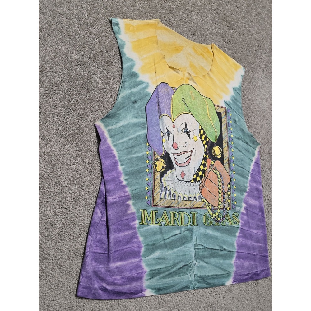 VTG Chopped Single Stitch Mardi Gras T Shirt Tie Dye Mens L 80s Screen Stars - Picture 5 of 16